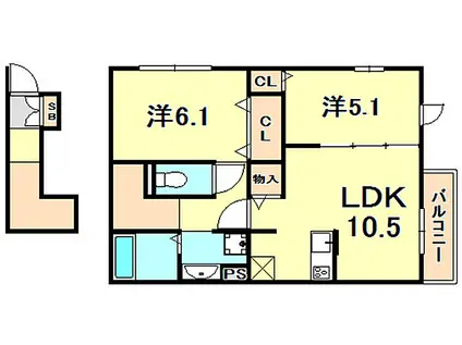 神戸中島通 萬利RESIDENCE(2LDK/2階)の間取り写真