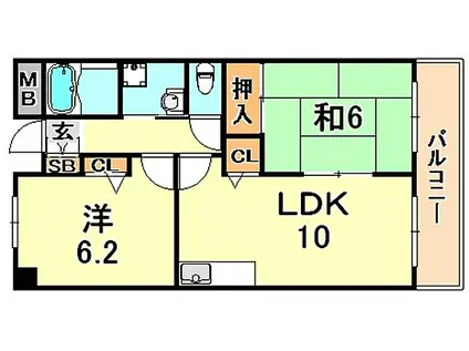 ヒルスカイ六甲(2LDK/4階)の間取り写真