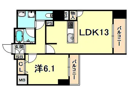 プレサンスKOBEグレンツ(1LDK/2階)の間取り写真