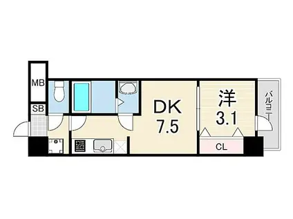 アドバンス神戸レイソレ(1DK/4階)の間取り写真