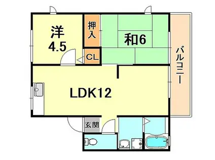 レトア大石I(2LDK/1階)の間取り写真