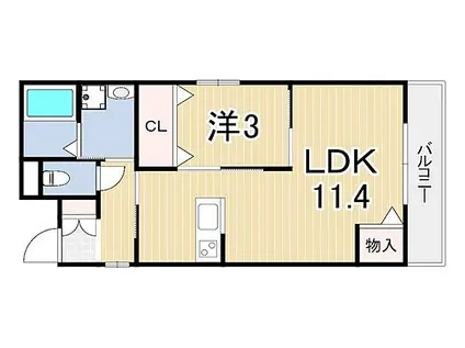 TKマンション(1LDK/3階)の間取り写真