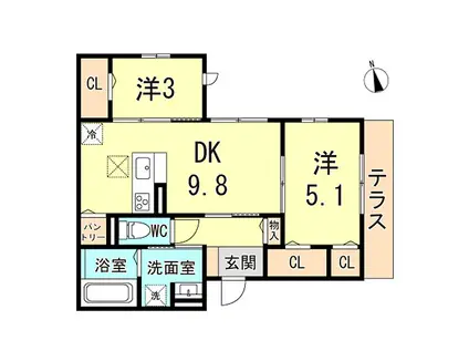 コンフォール甲子園口(2DK/1階)の間取り写真