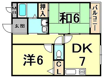ソレーユ神垣(2DK/2階)の間取り写真