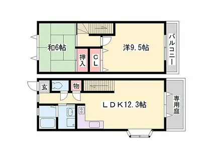 JR姫新線 播磨高岡駅 徒歩44分 2階建 築31年(2LDK)の間取り写真