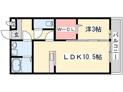 JR東海道・山陽本線 東姫路駅 徒歩30分 3階建 築14年(1LDK/3階)の間取り写真
