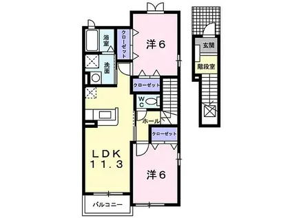 JR加古川線 新西脇駅 徒歩32分 2階建 築19年(2LDK/2階)の間取り写真