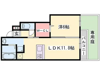 山陽電鉄本線 伊保駅 徒歩10分 2階建 築9年(1LDK/1階)の間取り写真
