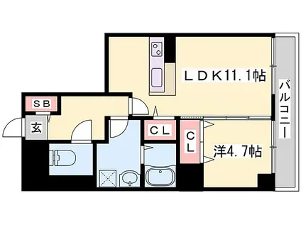 山陽電鉄本線 山陽姫路駅 徒歩17分 6階建 築7年(1LDK/5階)の間取り写真