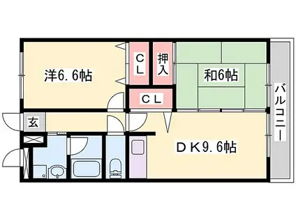 JR加古川線 西脇市駅 徒歩7分 4階建 築28年(2DK/2階)の間取り写真