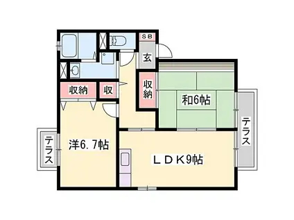 JR東海道・山陽本線 宝殿駅 徒歩27分 2階建 築26年(2LDK/1階)の間取り写真