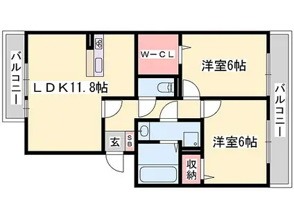JR東海道・山陽本線 竜野駅 徒歩9分 3階建 築16年(2LDK/3階)の間取り写真
