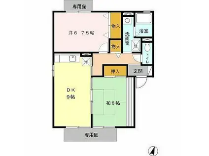 JR東海道・山陽本線 宝殿駅 徒歩27分 2階建 築26年(2DK/1階)の間取り写真
