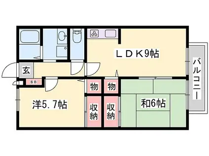 JR播但線 生野駅 徒歩27分 2階建 築28年(2LDK/1階)の間取り写真