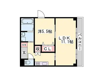 山陽電鉄本線 山陽姫路駅 徒歩25分 4階建 築17年(1LDK/3階)の間取り写真