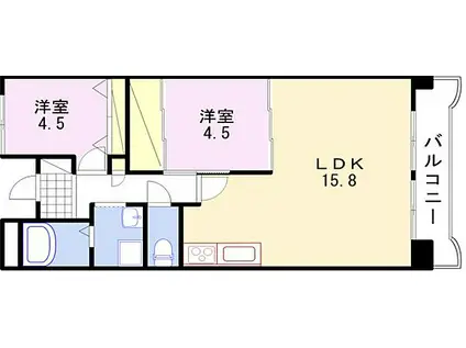 JR東海道・山陽本線 竜野駅 徒歩10分 6階建 築32年(2LDK/3階)の間取り写真