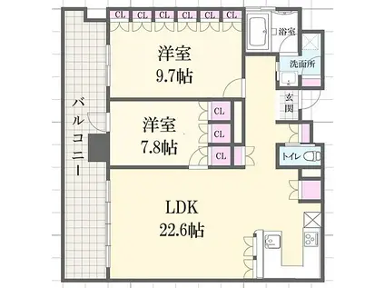 リーガル神戸三宮(2LDK/15階)の間取り写真