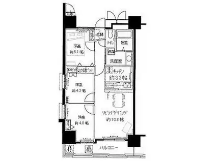 レジディア三宮東(3LDK/11階)の間取り写真