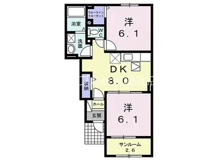 井原鉄道 川辺宿駅 徒歩16分 2階建 築6年(2DK/1階)の間取り写真