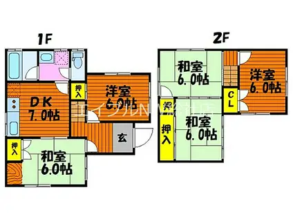 JR伯備線 清音駅 徒歩71分 2階建 築37年(5DK)の間取り写真