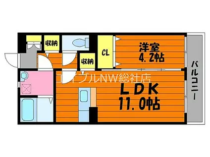 JR伯備線 総社駅 徒歩3分 3階建 築17年(1LDK/2階)の間取り写真
