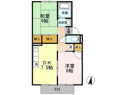 JR吉備線 総社駅 徒歩3分 2階建 築35年(2DK/1階)の間取り写真