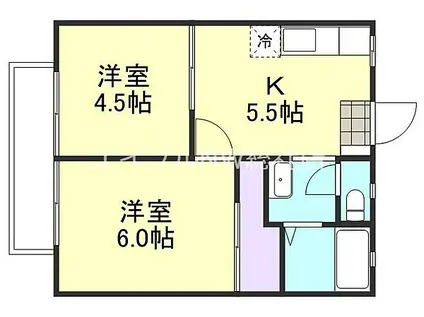 JR山陽本線 鴨方駅 徒歩16分 2階建 築34年(2K/1階)の間取り写真