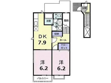 高松琴平電気鉄道琴平線 空港通り駅 徒歩50分 2階建 築21年(2DK/2階)の間取り写真