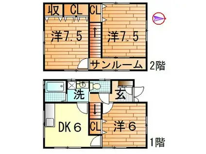 JR奥羽本線 蔵王駅 徒歩35分 2階建 築24年(3DK)の間取り写真