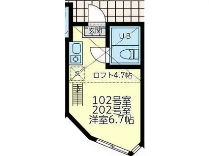 京急本線 神奈川新町駅 徒歩11分 2階建 築2年(ワンルーム/2階)の間取り写真