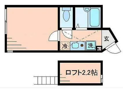 京急本線 井土ケ谷駅 徒歩6分 2階建 築8年(1K/2階)の間取り写真