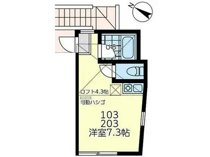 京急本線 南太田駅 徒歩8分 2階建 築1年(ワンルーム/2階)の間取り写真