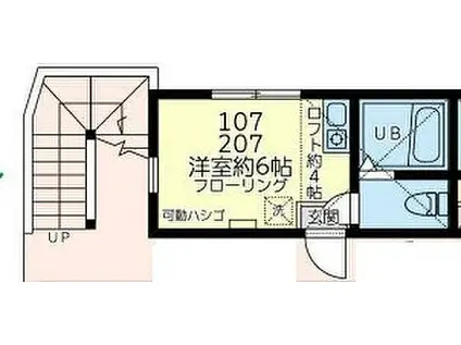 JR横浜線 大口駅 徒歩14分 2階建 築4年(ワンルーム/1階)の間取り写真