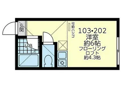 横浜市営地下鉄ブルーライン 三ツ沢下町駅 徒歩6分 2階建 築7年(ワンルーム/1階)の間取り写真