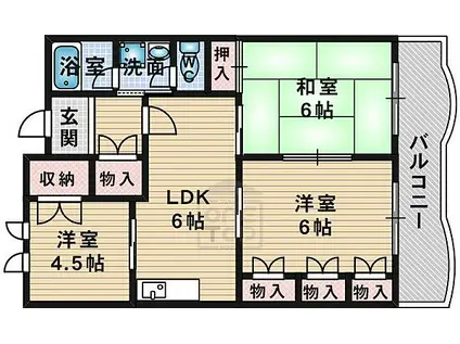 大阪モノレール彩都線 公園東口駅 徒歩10分 3階建 築40年(3LDK/1階)の間取り写真