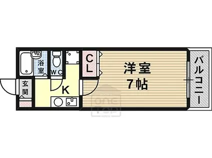 阪急京都本線 南茨木駅 徒歩5分 5階建 築27年(1K/3階)の間取り写真
