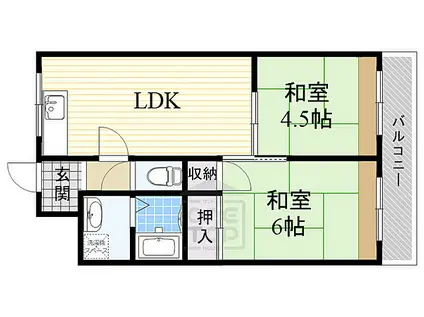 JR東海道・山陽本線 千里丘駅 徒歩10分 3階建 築39年(2LDK/2階)の間取り写真