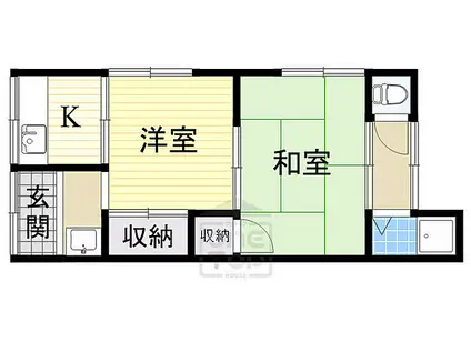 阪急京都本線 南茨木駅 徒歩10分 2階建 築53年(2K/1階)の間取り写真