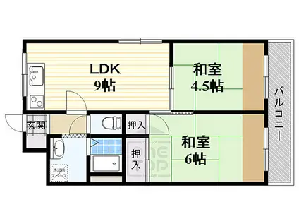 JR東海道・山陽本線 千里丘駅 徒歩10分 3階建 築39年(2LDK/3階)の間取り写真
