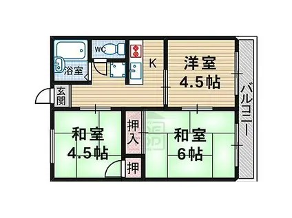 阪急京都本線 南茨木駅 徒歩15分 2階建 築41年(3K/1階)の間取り写真