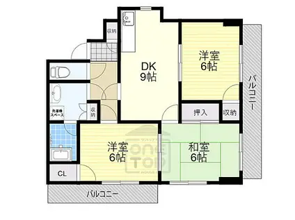 阪急京都本線 南茨木駅 徒歩19分 3階建 築39年(3DK/3階)の間取り写真