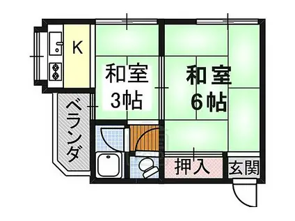 JR東海道・山陽本線 茨木駅 徒歩10分 3階建 築49年(2K/3階)の間取り写真