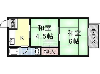 JR東海道・山陽本線 茨木駅 徒歩10分 4階建 築51年(2K/3階)の間取り写真