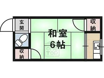 阪急京都本線 茨木市駅 徒歩14分 2階建 築48年(1K/2階)の間取り写真