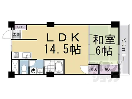 京阪本線 藤森駅 徒歩3分 4階建 築45年(1LDK/3階)の間取り写真