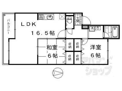 京阪本線 東福寺駅 徒歩5分 3階建 築41年(2LDK/3階)の間取り写真