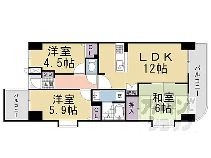京阪本線 伏見桃山駅 徒歩6分 10階建 築29年(3LDK/5階)の間取り写真