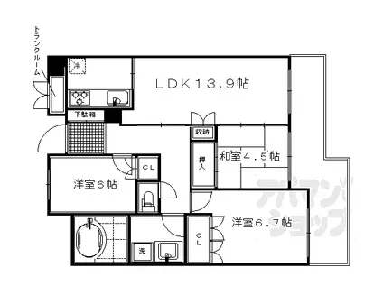 京都市営烏丸線 四条駅(京都市営) 徒歩9分 7階建 築16年(3LDK/5階)の間取り写真