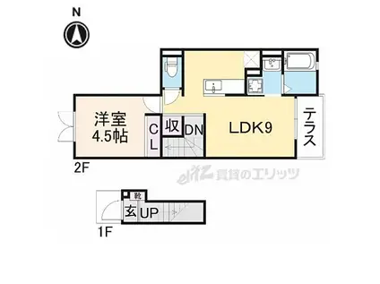 近鉄橿原線 九条駅(奈良) 徒歩10分 3階建 築12年(1K/1階)の間取り写真
