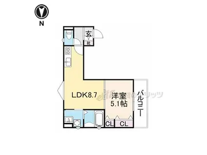 京阪本線 萱島駅 徒歩6分 3階建 築3年(1LDK/3階)の間取り写真
